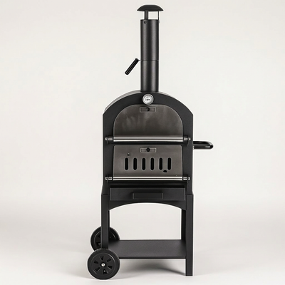 Wood-Fired Pizza Oven Designed for Small Patios, Wheeled Cart, Vented Firebox, Adjustable Chimney Damper