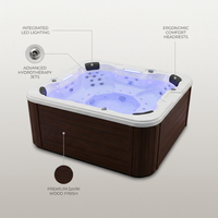 Hot Tub Designed for Luxury Relaxation, Dual Occupancy, LED Lighting, Hydrotherapy Jets, Acrylic Shell — infographic