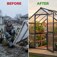 Veridian LuxeFrame 8×12 Greenhouse — Before & After