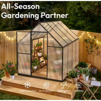 Polycarbonate Greenhouse Built for Year-Round Growing, 8×12 Aluminum Frame, Twin-Wall Glazing, Roof Vent